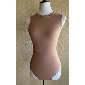 SKIMS Kim Kardashian Jelly Sheer Crewneck Thong Bodysuit In Sienna Size S